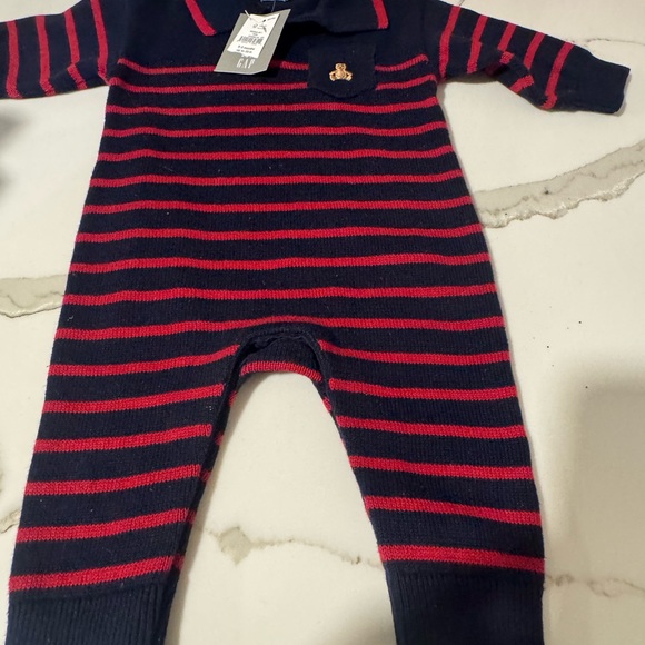 NWT GAP Baby Navy & Red Striped Knit Romper Polo One-Piece NWT 0–3 Months - Picture 3 of 4